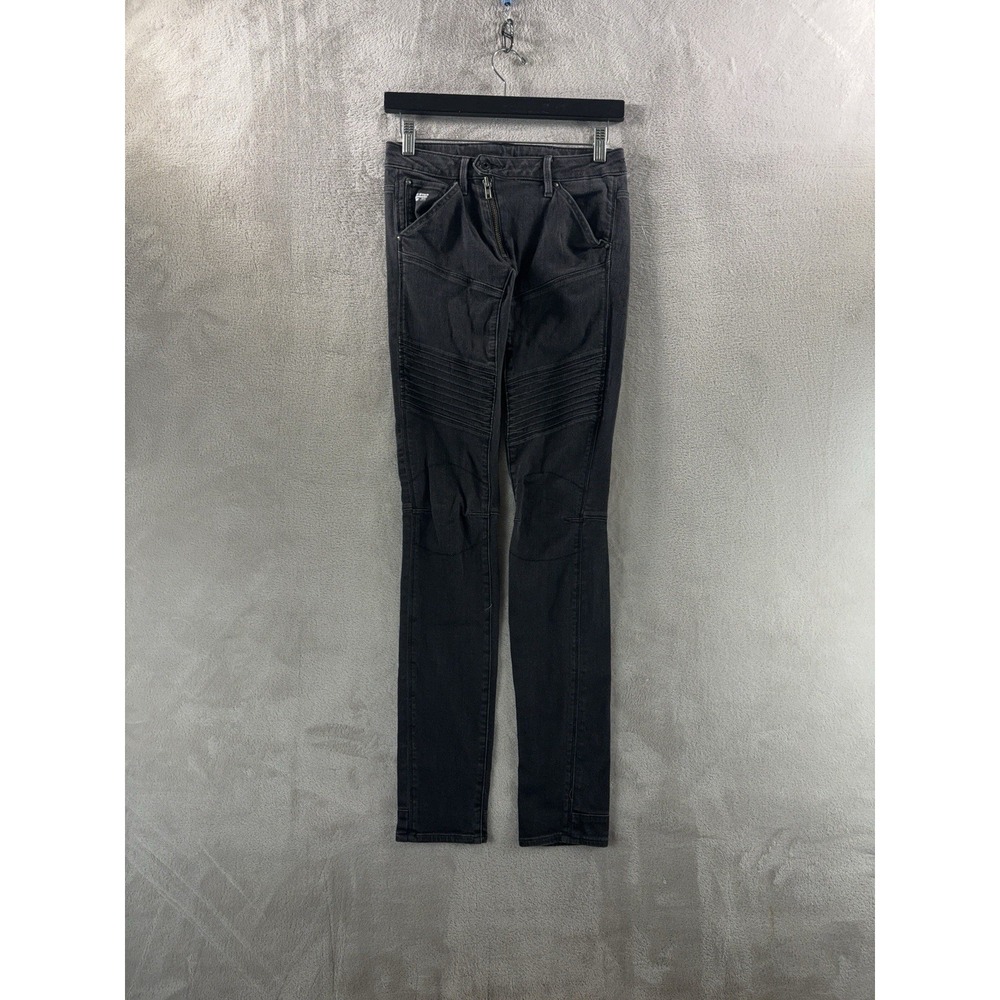 G-Star RAW 5620‎ Zip Custom Jeans Womens Size 25x32 Black Skinny Biker Moto